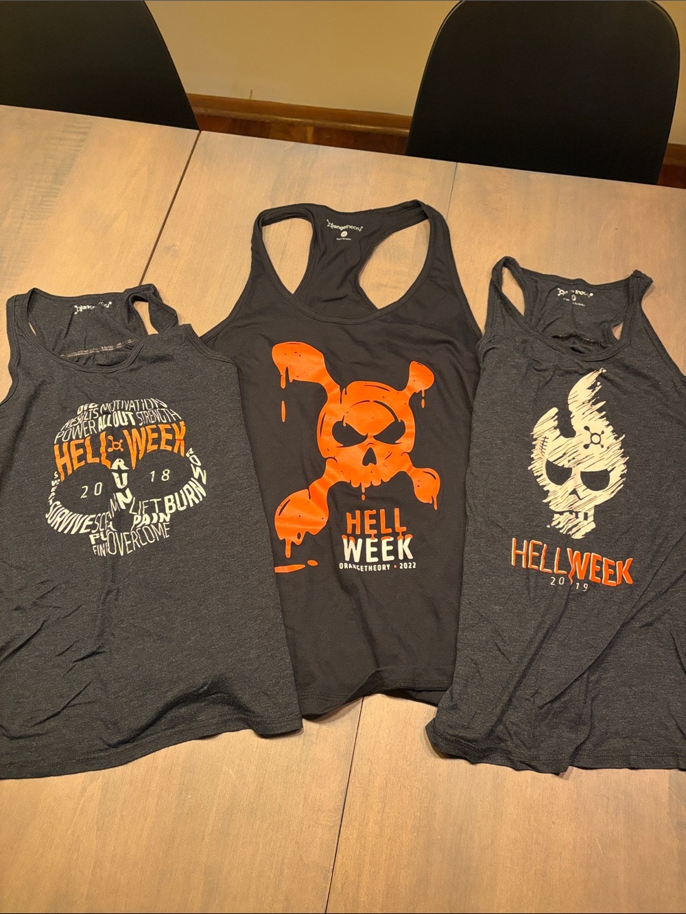 Orangetheory OTF Hell Week women’s Black Tank Top with Orange Skull Graphic